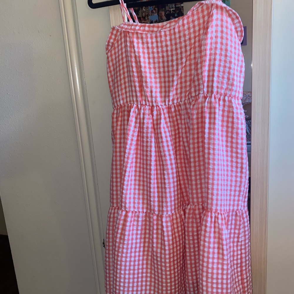Pink sleeveless tiered gingham Target dress